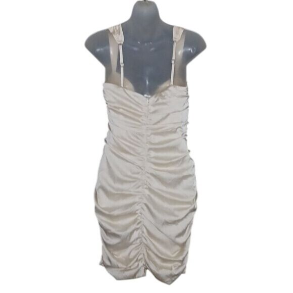 Oh Polly Ivory Satin Cinched Bodycon Dress - Picture 3 of 5